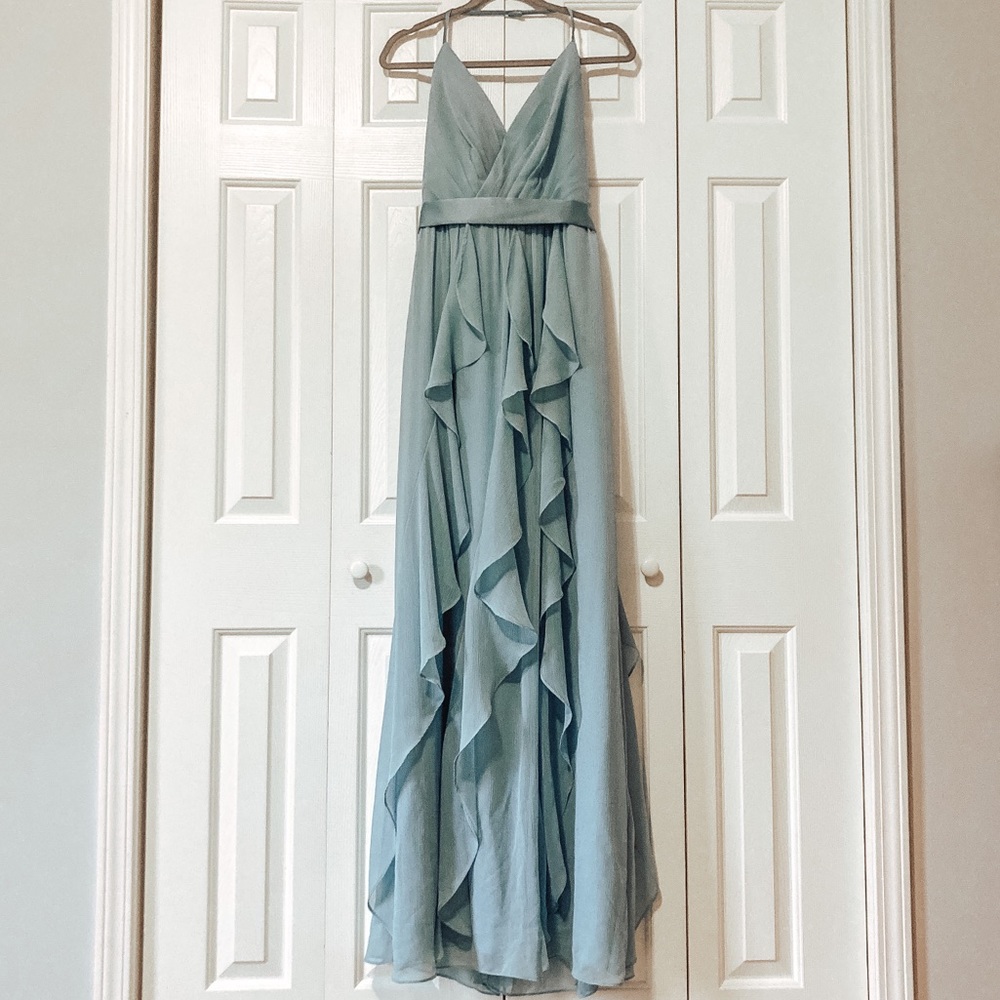 Blue Long Floor Length Vera Wang Spaghetti Strap Bridesmaid Dress Gown size 2